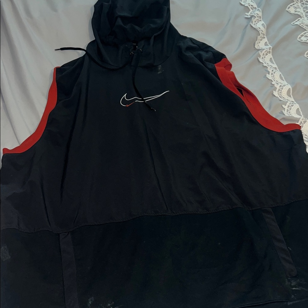 Nike Dri-Fit Black and Red Men's Sleeveless Hoodie